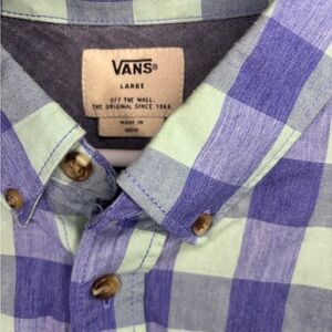 Vans Men's Casual Blue and Green Plaid Shirt